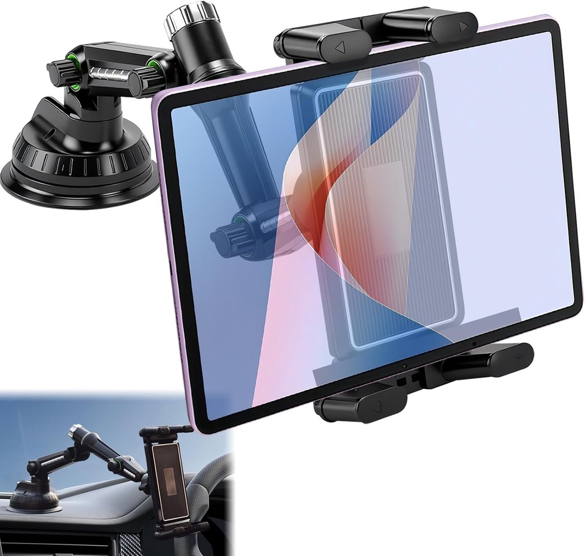 Tablethouder voor in de auto, 360° rotatie, tablethouders, universele autohouder, zuignap, verstelbare windbescherming en dashboard voor iPadAir/Mini/Samsung Tab/Ultra/mobiele telefoons en 4,7-9,7