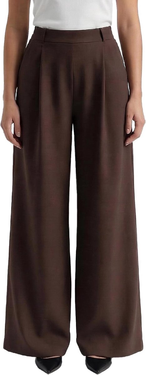 Damesbroek met hoge taille met elastische tailleband, brede pijpen, palazzo met zakken, lange broek, casual