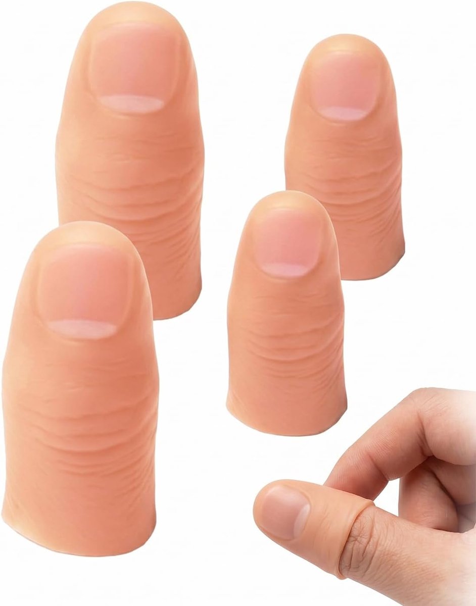 4 stuks magische duimset, realistische en zachte magische make-up, 2 grote en 2 kleine kunstvingers voor beginners, kinderen en volwassenen, rekwisieten voor feestjes