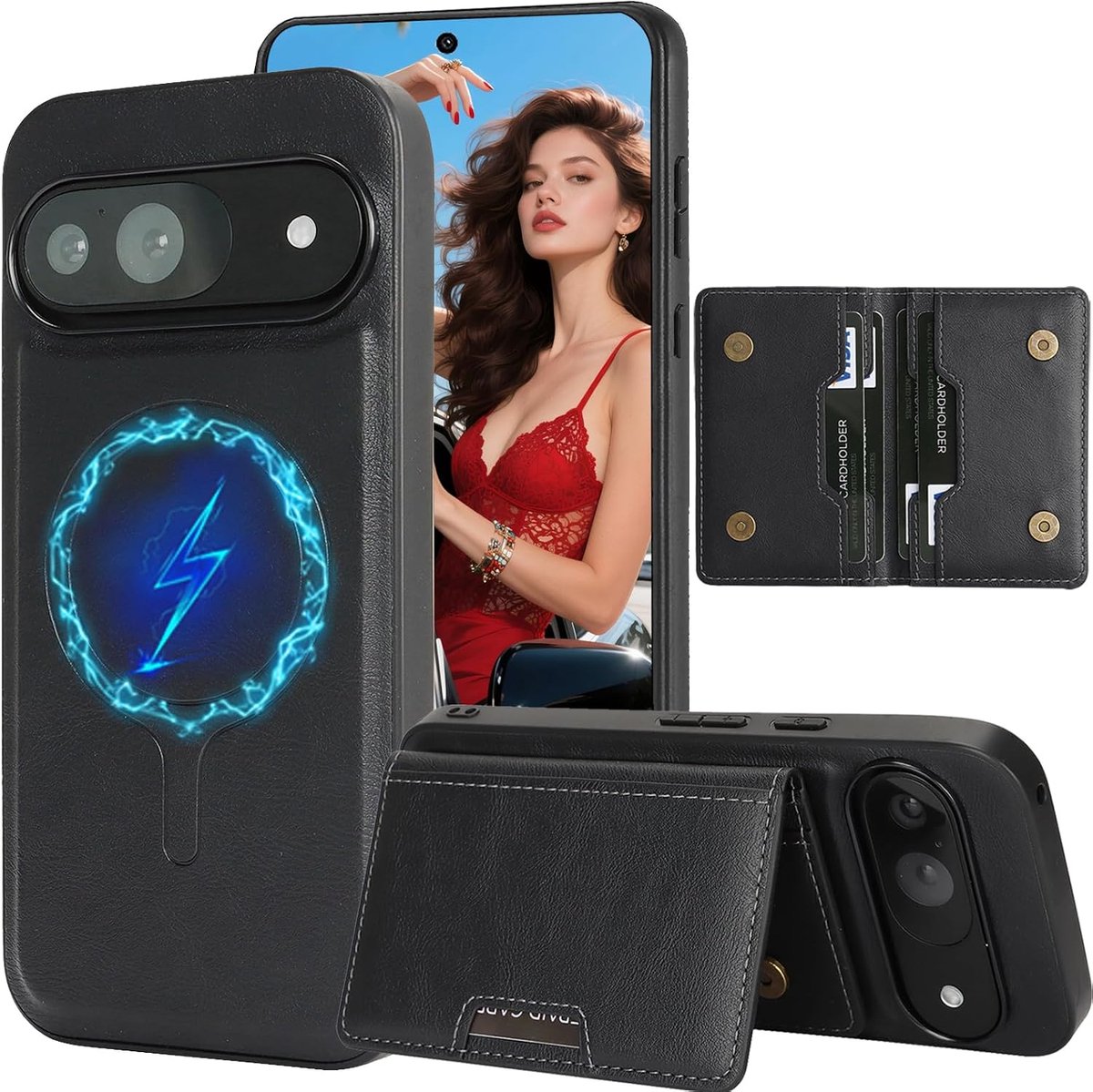 Hoesje voor Google Pixel 10 met 5 kaarthouder C1 Zwart