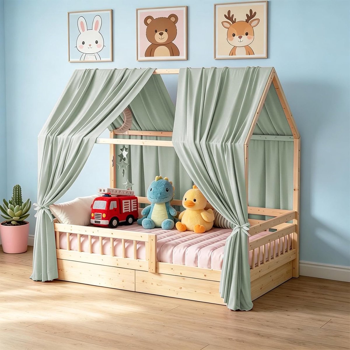 Hemel, bedhemel, huisbed, mousseline met 2 stuks bedhemel, stoffen hemel, baldakijn, kinderkamer, decoratie voor huisbedden, meisjes, jongens, baldakijn, kinderbed, -67 x 270 cm