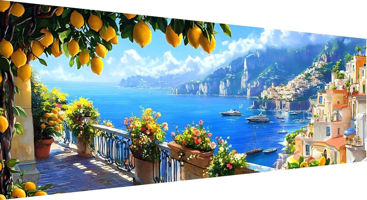 Diamond Painting Complete set XXL Amalfikust - Diamond Painting groot landschap, alles Drill schilderij met diamanten, borduurwerk strass kruissteek, decoratie huis 30 x 80 cm