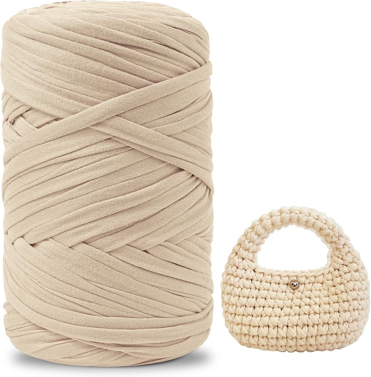 IEGrow Haakgaren, 400 g/140 m Polyestergaren van dik T-shirtmateriaal, T-shirtgaren voor tassen, manden, knutselen, interieurdecoratie, tapijten, beige16