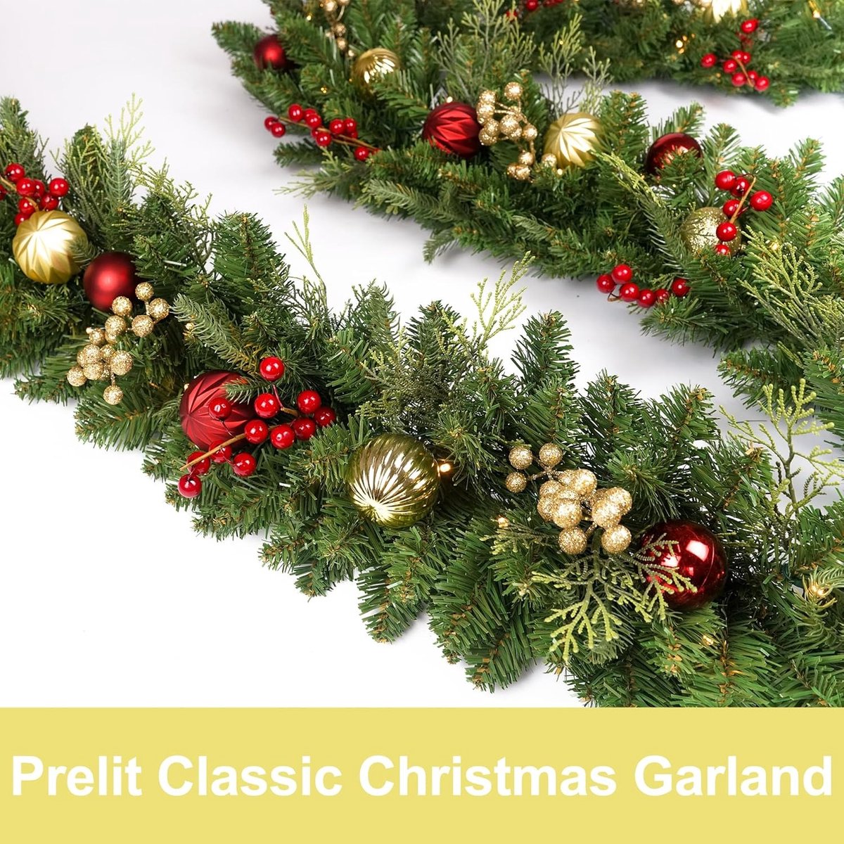 Kerst Guirlande met Verlichting (1.8m) - Kunst Dennen Guirlande met Kerstballen & Bessen - LED op Batterij - Voor Schouw & Trap – foto 3