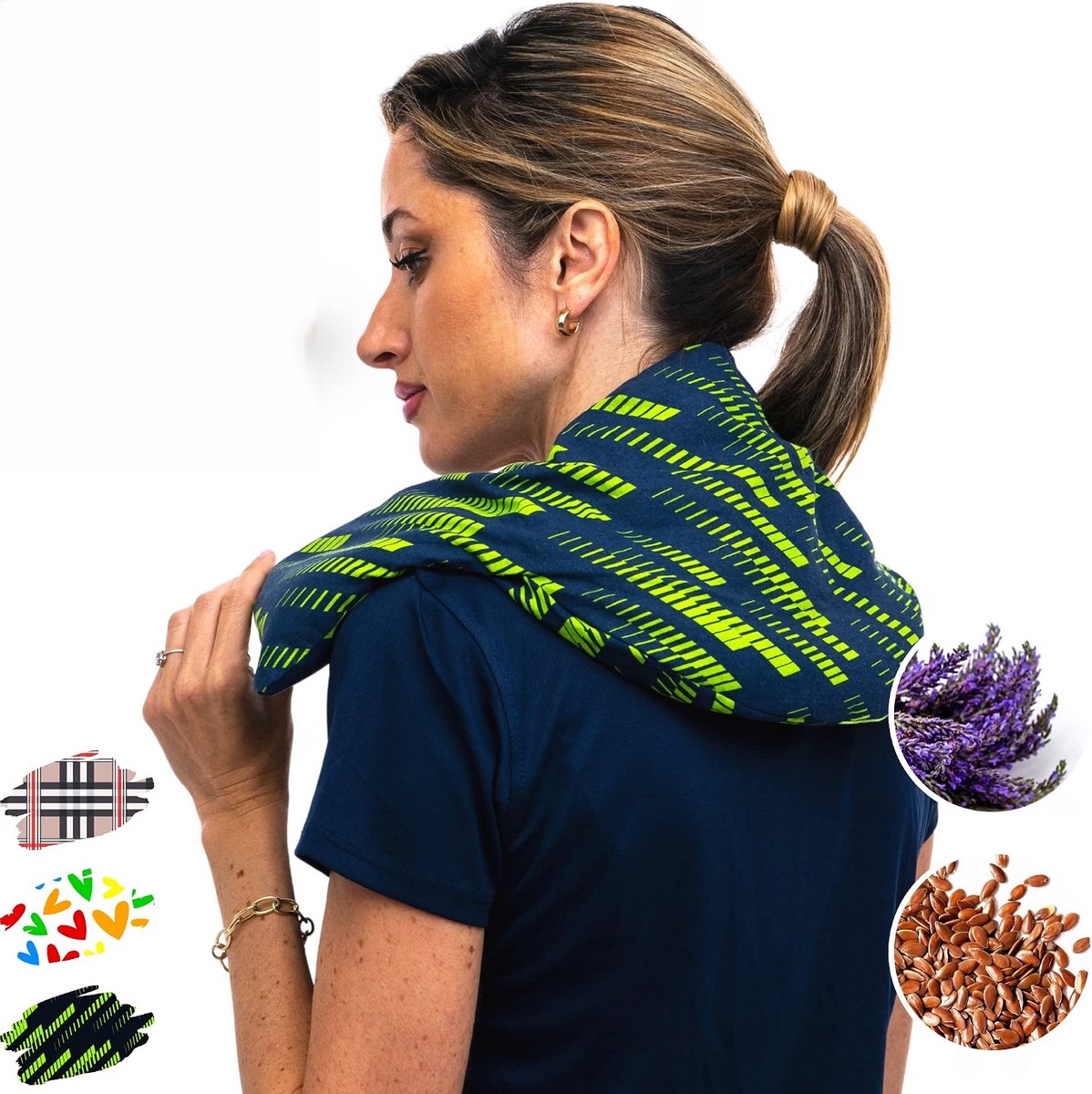 Pittenzak Nekkussen Maxi - Nekwarmer voor Magnetron (60x22 cm) - Lijnzaadkussen voor Nek en Schouders - Warmtezak met Wasbare Hoes, 100% Katoen en Lavendelgeur