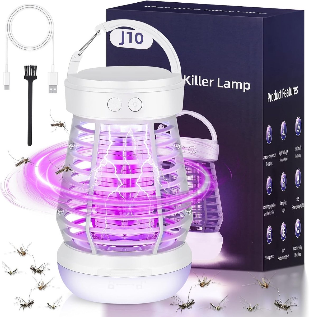 Elektrische Insectenbestrijdingslamp met UV-technologie, Campinglicht en Vliegval voor Binnen en Buiten, Ideaal voor Tuin en Terras