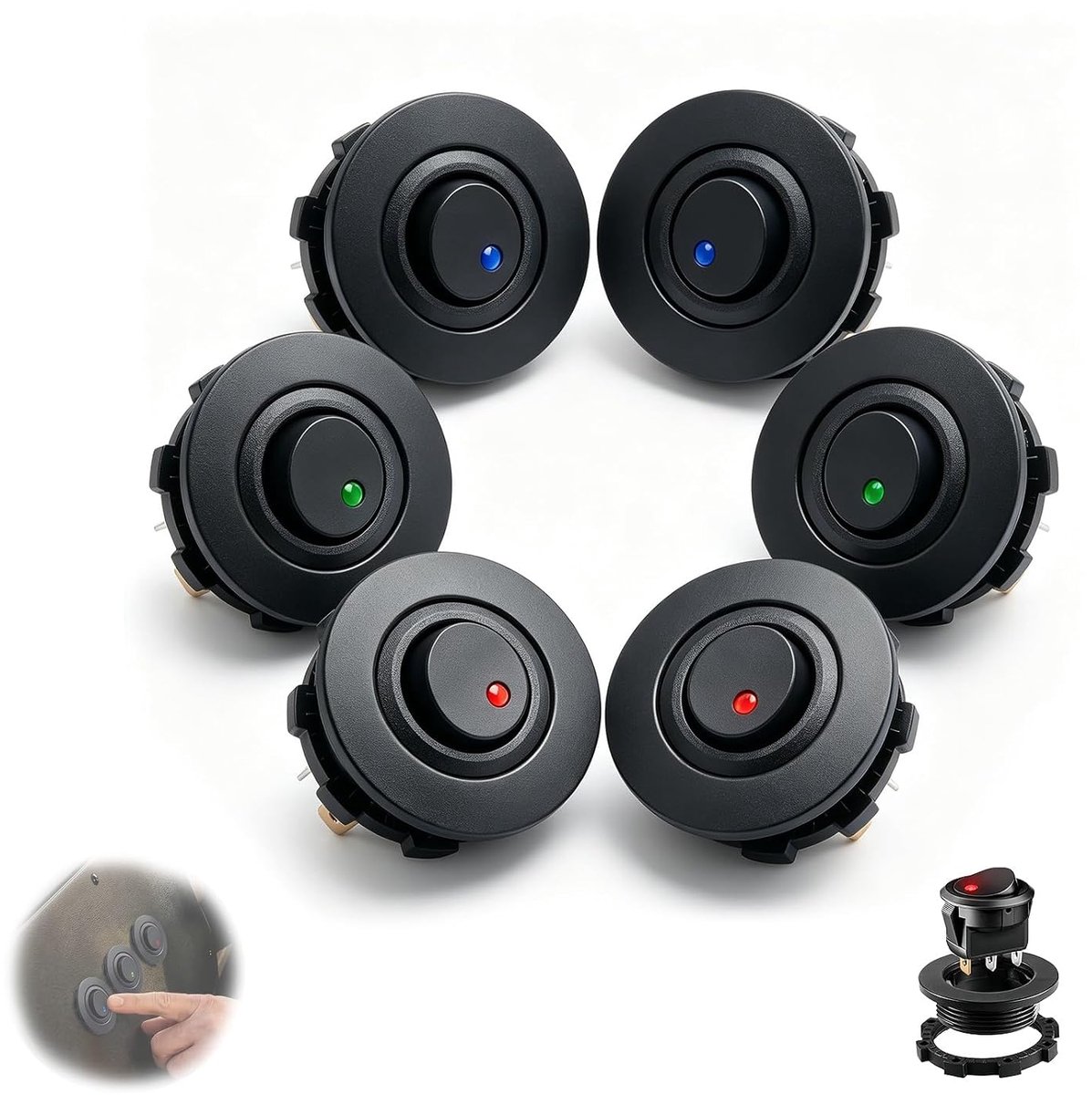 6 stuks schakelaars, 12 V, 20 A, autoschakelaar, SPST, rond, tuimelschakelaar, knop voor auto, boot, vrachtwagen - ShopVlot