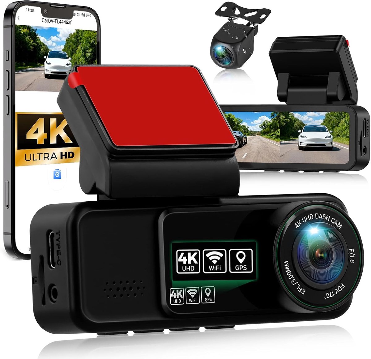 Dashcam 4K GPS - 2 kanaals camera - Ultra HD 4K + 2K - 24 uur opname - ShopVlot