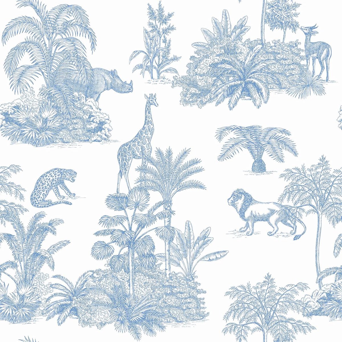 VEELIKE Zelfklevend behang blauw jungle dier 44,5 cm x 300 cm wit meubelfolie decor lijntekening tropisch afneembaar waterdicht vinyl plakfolie voor w