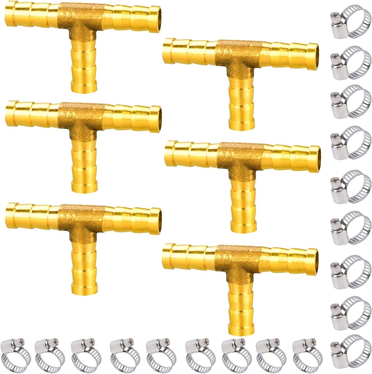 6 stuks 8 mm T-stuk slangtuit, messing 3-weg verbindingsstuk - ShopVlot