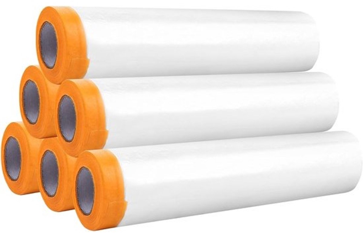6 rollen dekfolie met plakband, 180 cm x 15 m - Transparante PE-folie voor schilderwerk en stofbescherming