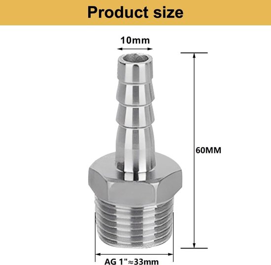 2 stuks AG 1" roestvrijstalen slangaansluiting, buisadapter x 10 mm weerhaak - ShopVlot — afbeelding 5