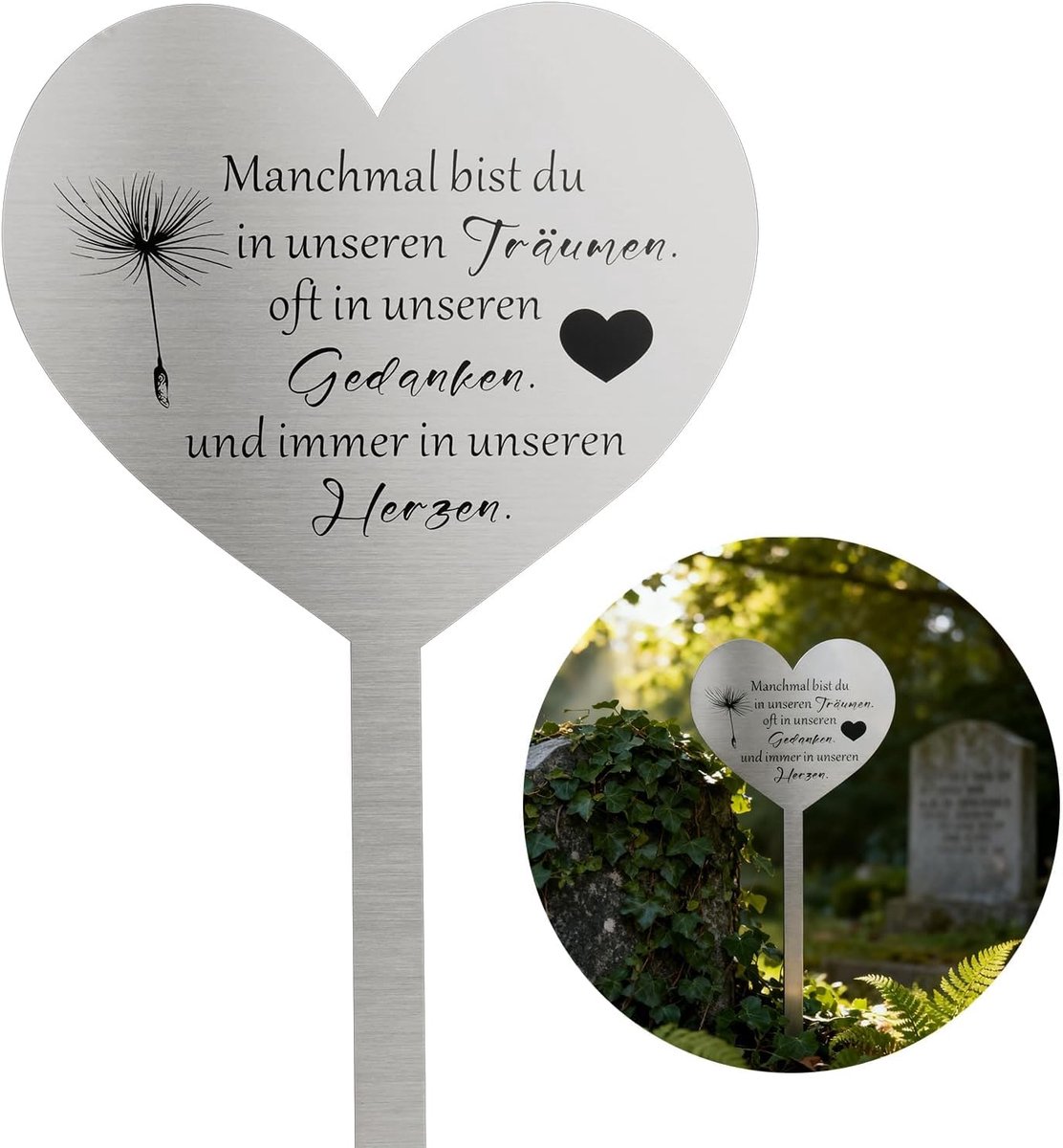 Grave decoration, weatherproof, stainless steel cemeter, heart, grave decoration, weatherproof, with saying: - ShopVlot