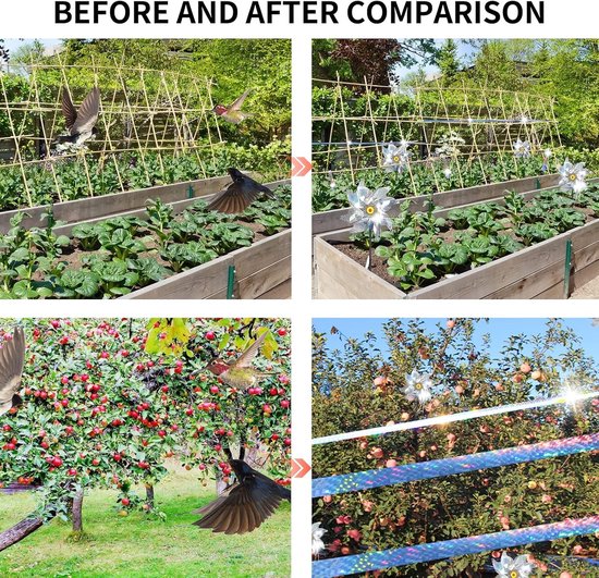 Reflecterende Windmolens voor Vogels, 4 Stuks, Effectieve Vogelafschrikking voor Tuin en Balkon, Ideaal voor Fruitbomen en Tuinplanten — afbeelding 2
