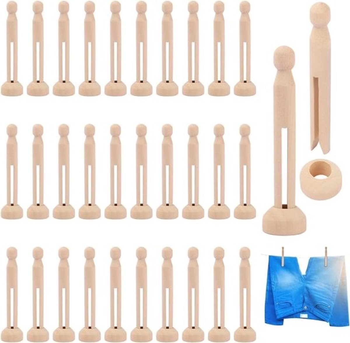 Duurzame houten wasknijpers - 30 stuks - 11 cm - voor knutselen en dagelijks gebruik