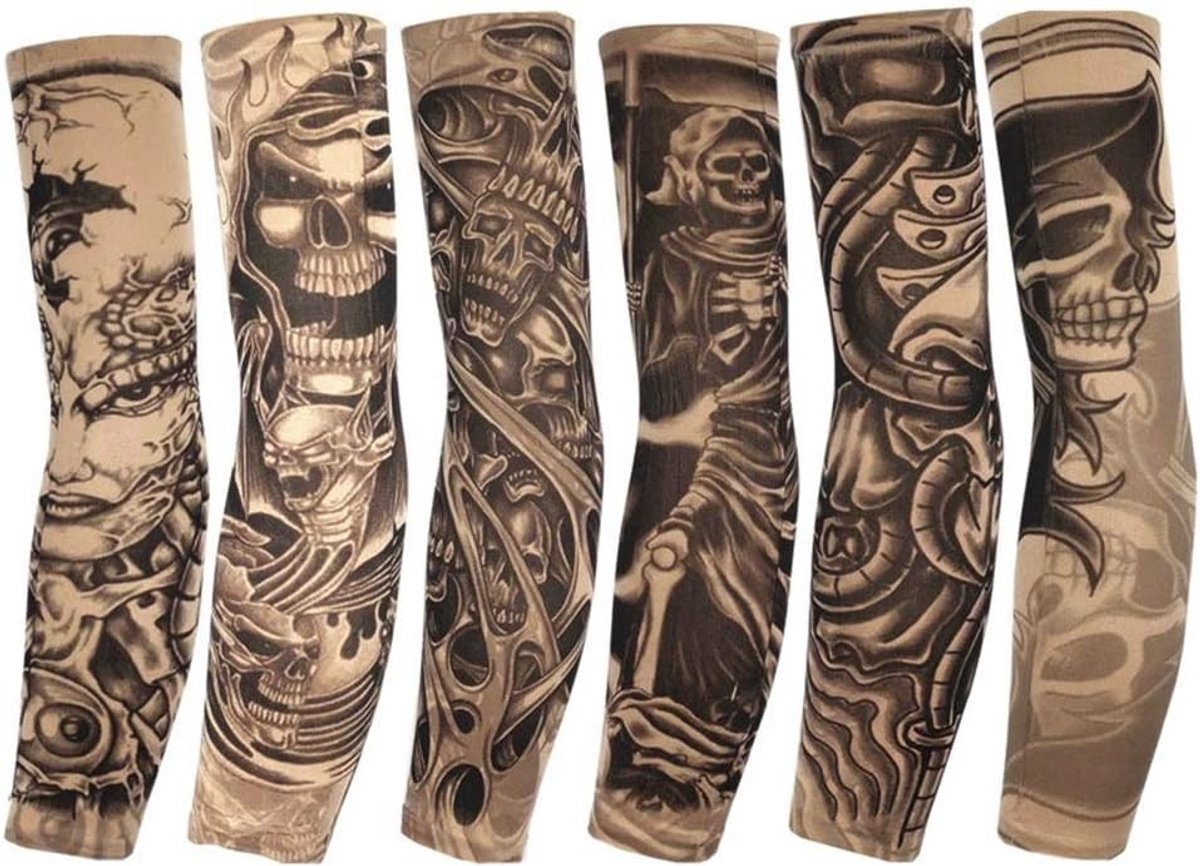 Tattoo Arm Sleeve voor Fietsen en Outdoor Activiteiten - UV Bescherming, Beschermende Handschoenen, 6 Stuks, Multicolor, Unisex
