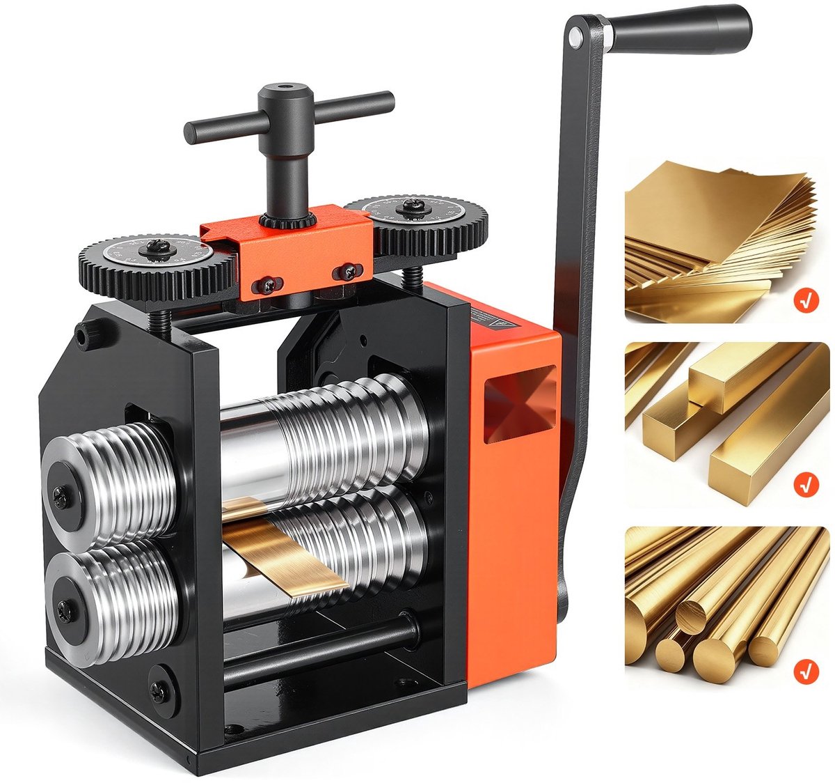 Handwalsmachine - 3-in-1 Combinatiewalsmachine - Rond, Plat en Vierkant - Instelbare Dikte 0,03–7 mm - Voor Goud, Zilver, Koper en Aluminium
