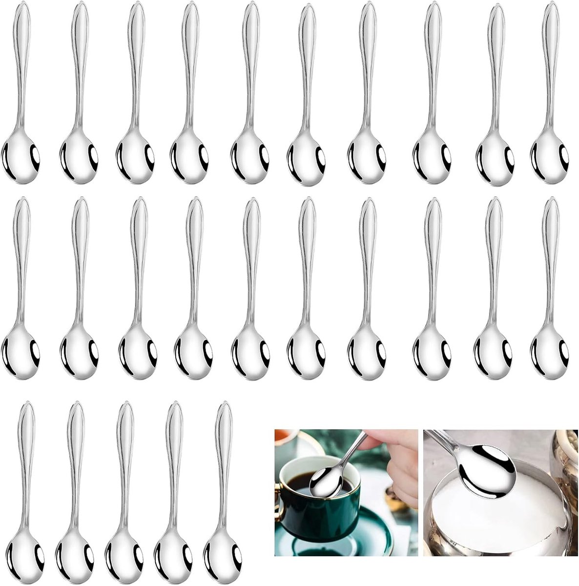 Set van 25 mini roestvrijstalen lepels van 9,5 cm - Perfect voor specerijen, suiker en sauzen