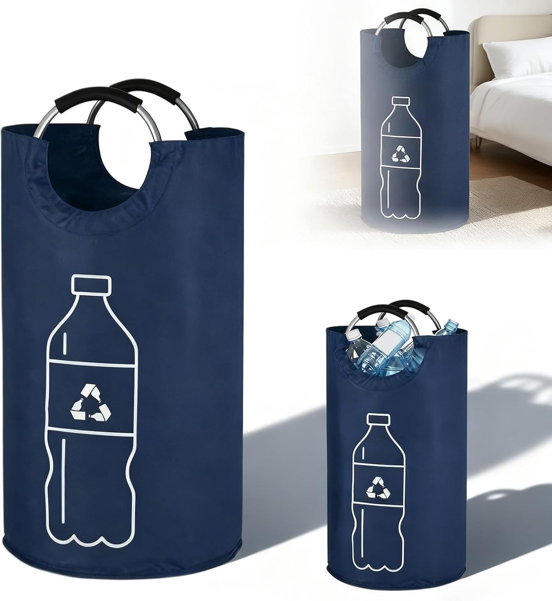 X-Large Opbergdoos voor 115L, Vouwbare Afvalflesverzamelaar, Ruime Opslag voor Glasflessen met Zachte Handgrepen, Ideaal voor Recycling en Organisatie