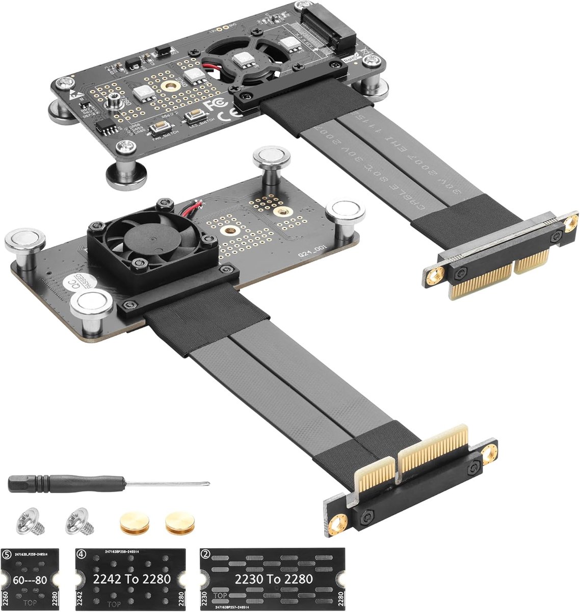 CERRXIAN M.2 NVME M-Key SSD to PCI-E 4X Extension Cable with Cooling Fan and Auto Discoloration LED, Supports - ShopVlot