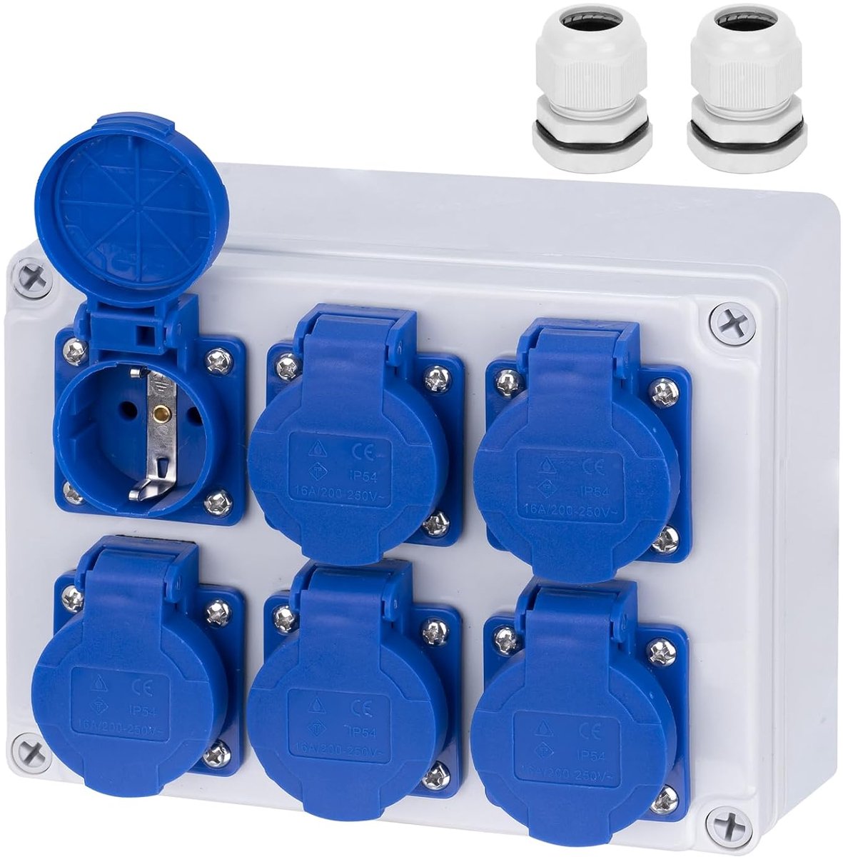 Wall Power Distribution with Earthed Sockets, IP54, 6 x 230 V, IP67, Portable Outdoor Power Distributor Box for - ShopVlot