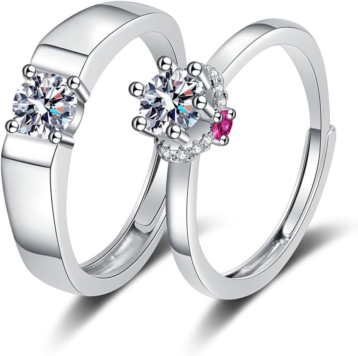2PCS Cubic Zirconia Couple Rings Set, Adjustable Open Couple Band Eternity Rings for Men and Women, Hypoallergenic - ShopVlot