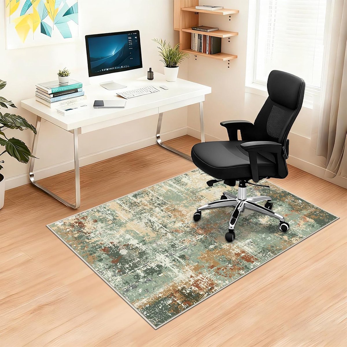 Bureaustoelmatten voor hardhouten vloer 90 x 120 cm antislip moderne abstracte thuis multifunctionele stoelmat laagpolige vloerbeschermers computerstoel tapijt voor tegel laminaat rolstoel