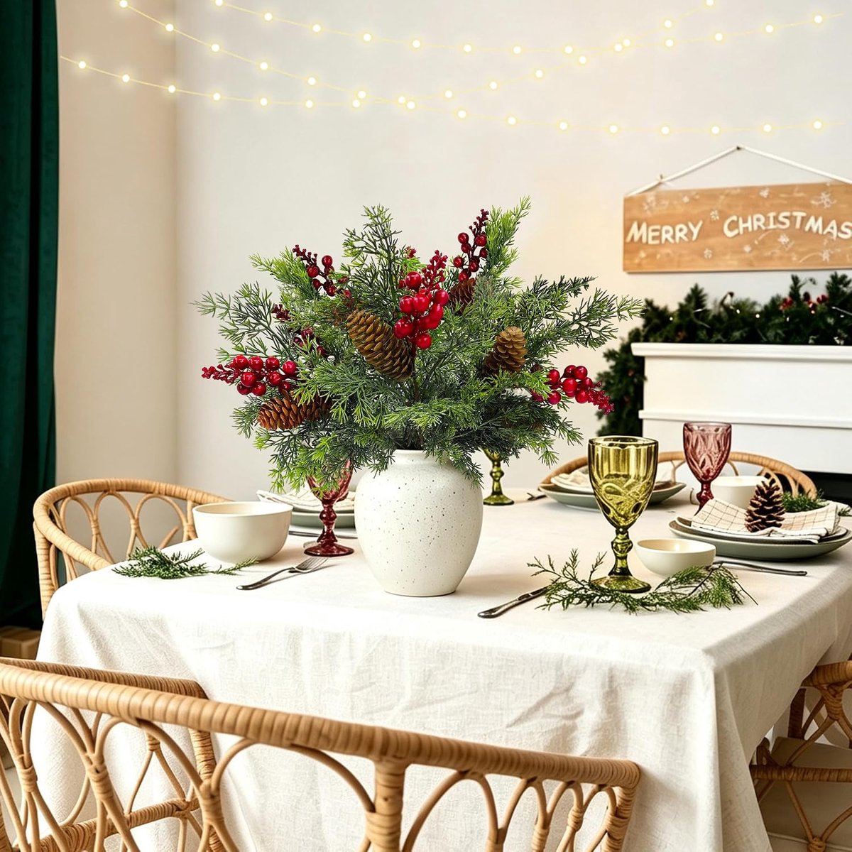 4 stuks kunstmatige dennentakken zoals echte zachte siliconen dennentakken Kerstmis lange dennenboom dennengroen decoratieve takken adventskrans decoratie kerstkrans kunsttakken tafeldecoratie (groen) – foto 4