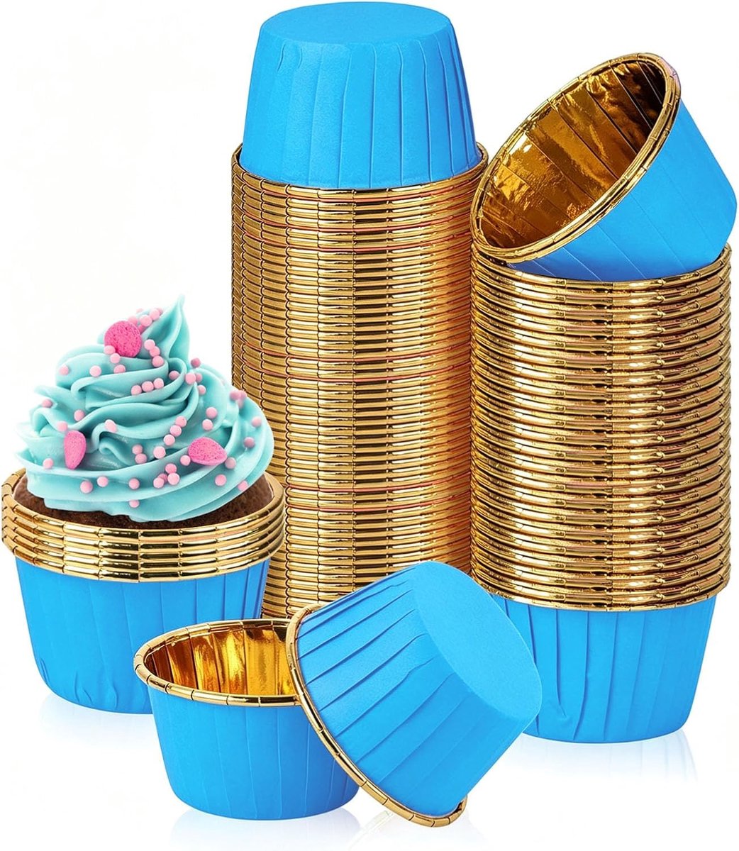 Muffinvormpjes, 150 stuks muffin cupcakevormen, bakvormpjes, muffinvormpjes, cupcake-muffinvormpjes van aluminiumfolie, papieren vormpjes, liners, wrapper papier voor bruiloft, feest (blauw)