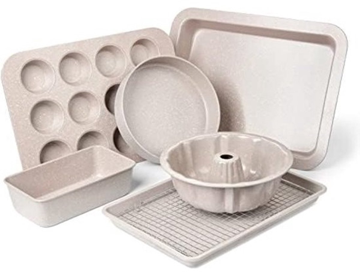 Granieten bakvormen met antiaanbaklaag - set van 7 stuks - beige
