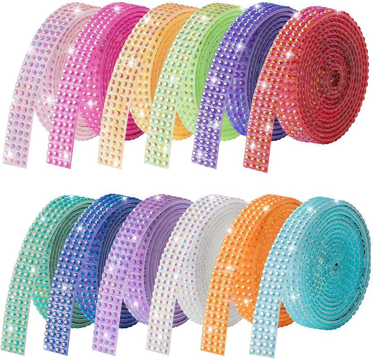 12 zelfklevende strass steentjes, glitterband voor knutseldecoratie