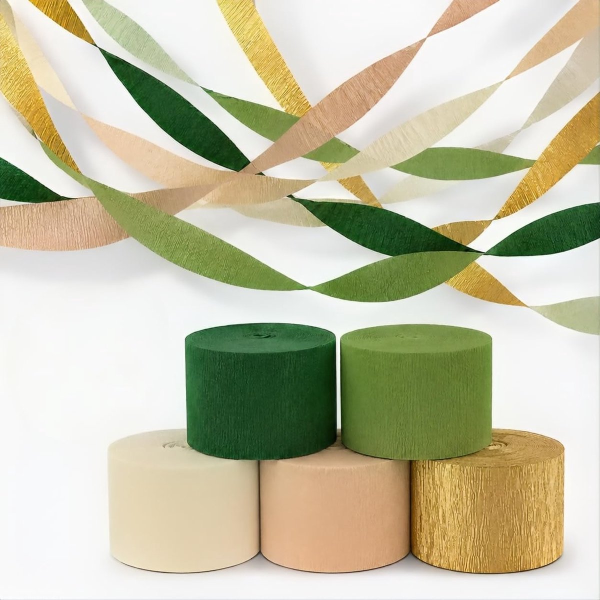 Papier Rollen Groen Goud - 5 Rollen x 25m Slingers voor Feestjes