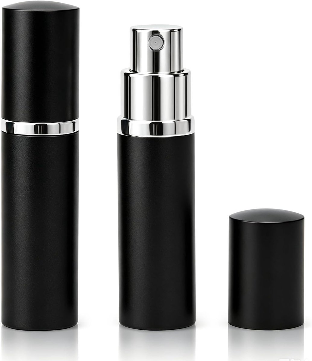 Parfumverstuiver voor onderweg, 10 ml, mini-parfum, reisfles voor dames en heren, zwart, 2 stuks