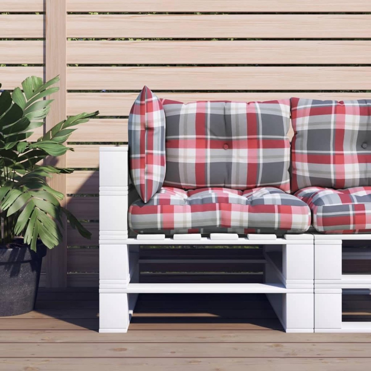 3-delig, outdoor, waterdicht, rood ruitpatroon van polyester, met zachte holle vezelvulling voor zitcomfort, veelzijdig als zitkussen voor tuinmeubelen, kruk