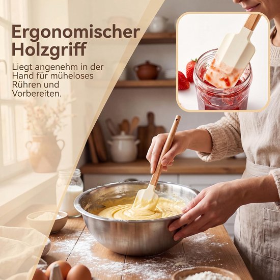 Spatels, siliconen spatel met houten handvat (wit) — afbeelding 3