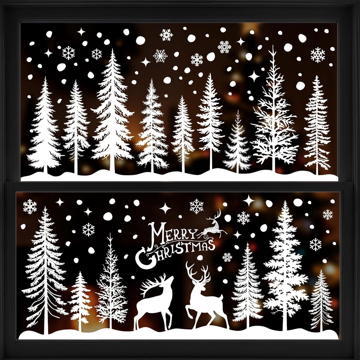 Raamstickers, dubbelzijdige herbruikbare PVC statische hechtingen, sneeuwvlok rendier bos kerstboom ontwerpen, voor thuis, winkel, glazen deuren, ramen, spiegels