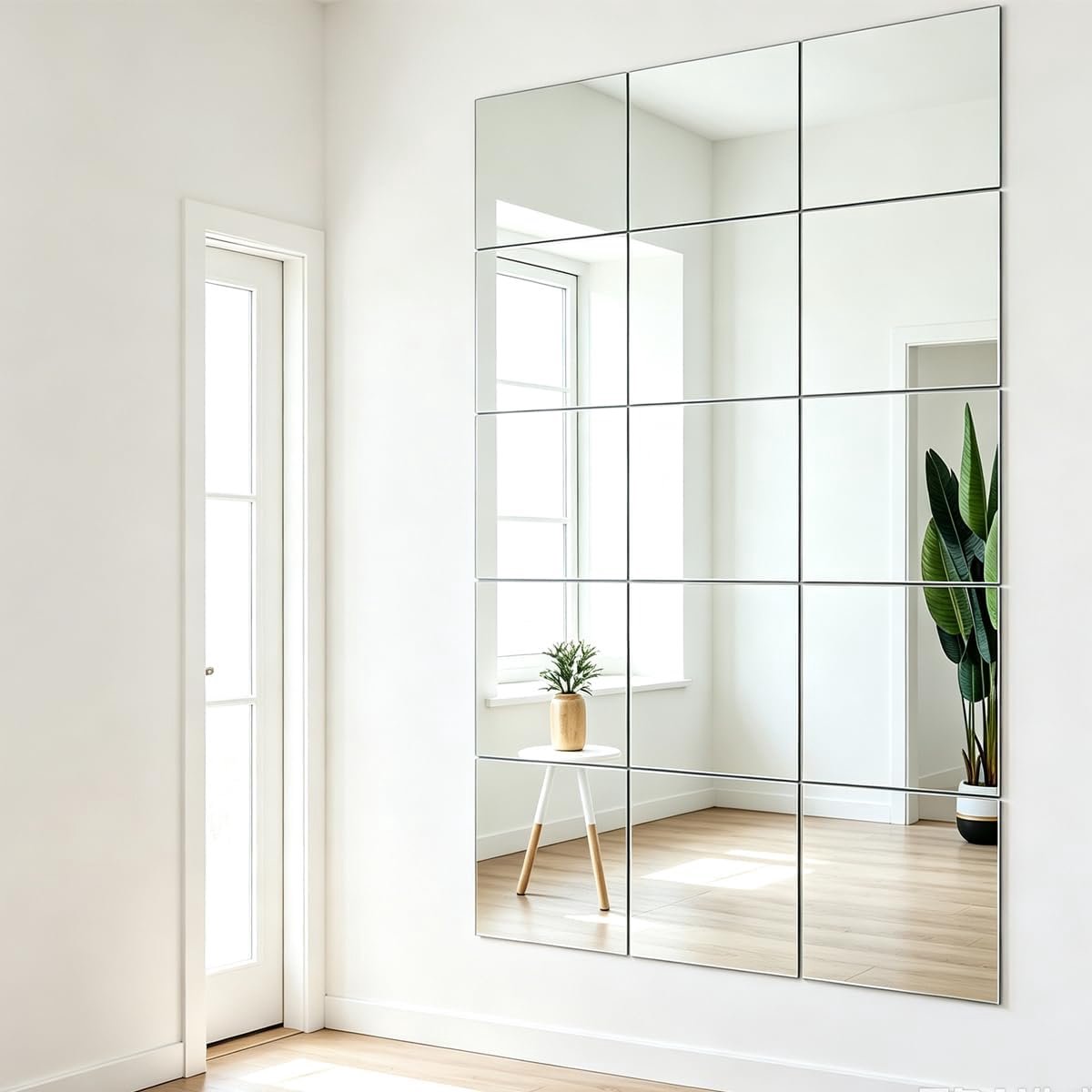 Spiegelstickers voor muren, volledige lichaamslengte HD-spiegel doe-het-zelf tegels, niet-glas onbreekbare wandspiegels, Stick On Spiegel Make-up Home Workout Gym Zelfklevende Tegels (vierkante