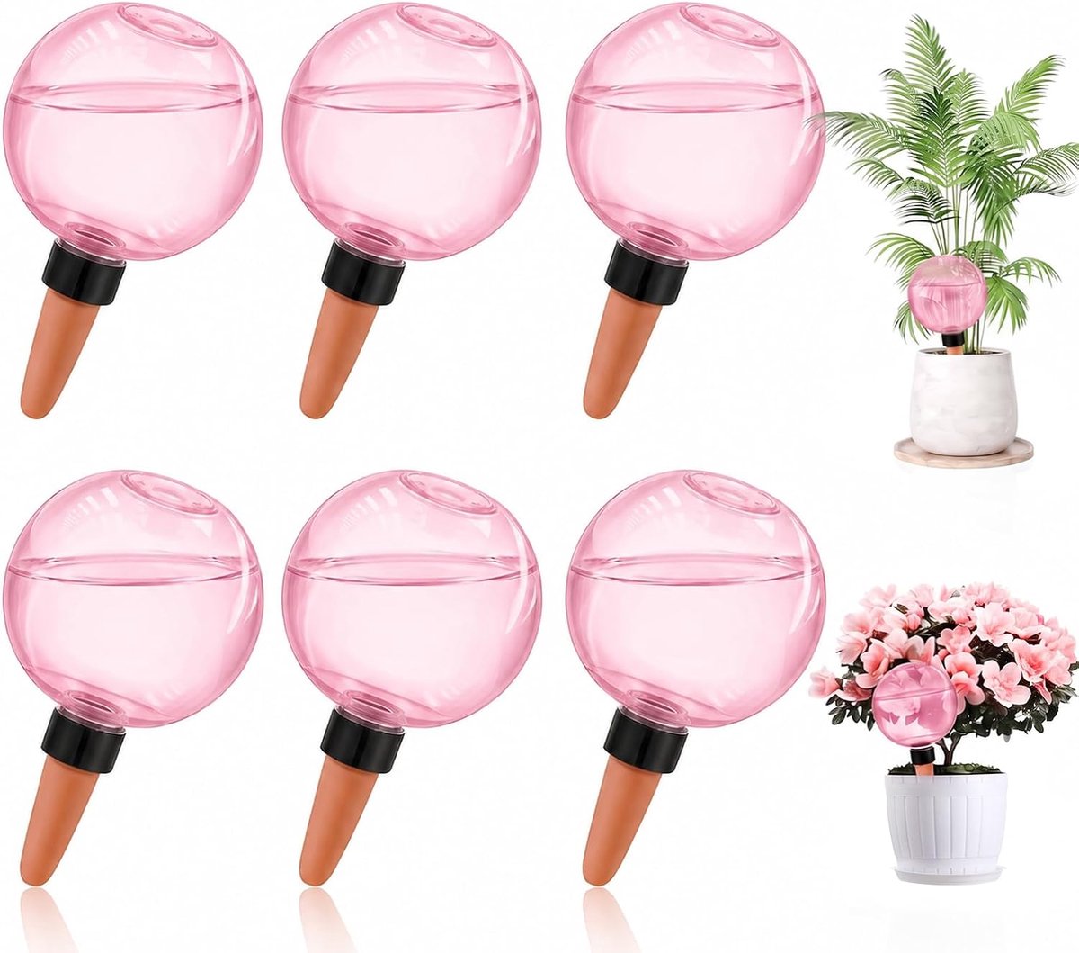 6 stuks bewateringsballen, 500 ml waterballen voor planten, zelfbewatering, automatische irrigatiebal, plantenirrigatie voor planten, waterdispenser, planten, irrigatie (roze)