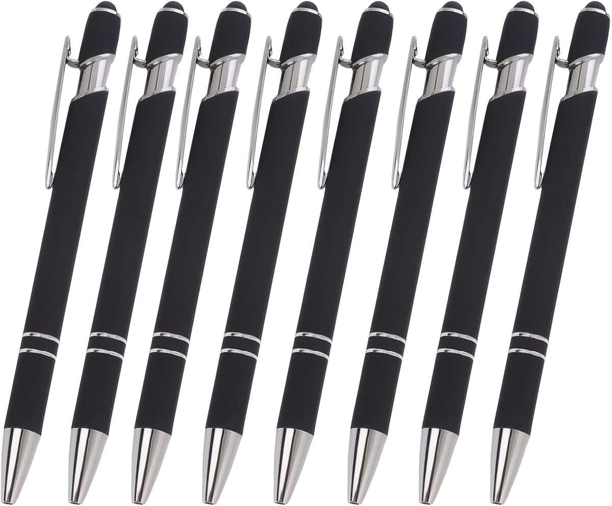 5 stuks metalen balpen, dubbele ring, ergonomische gripzone, vulling 0,5 mm, voor kantoor, school, zwart