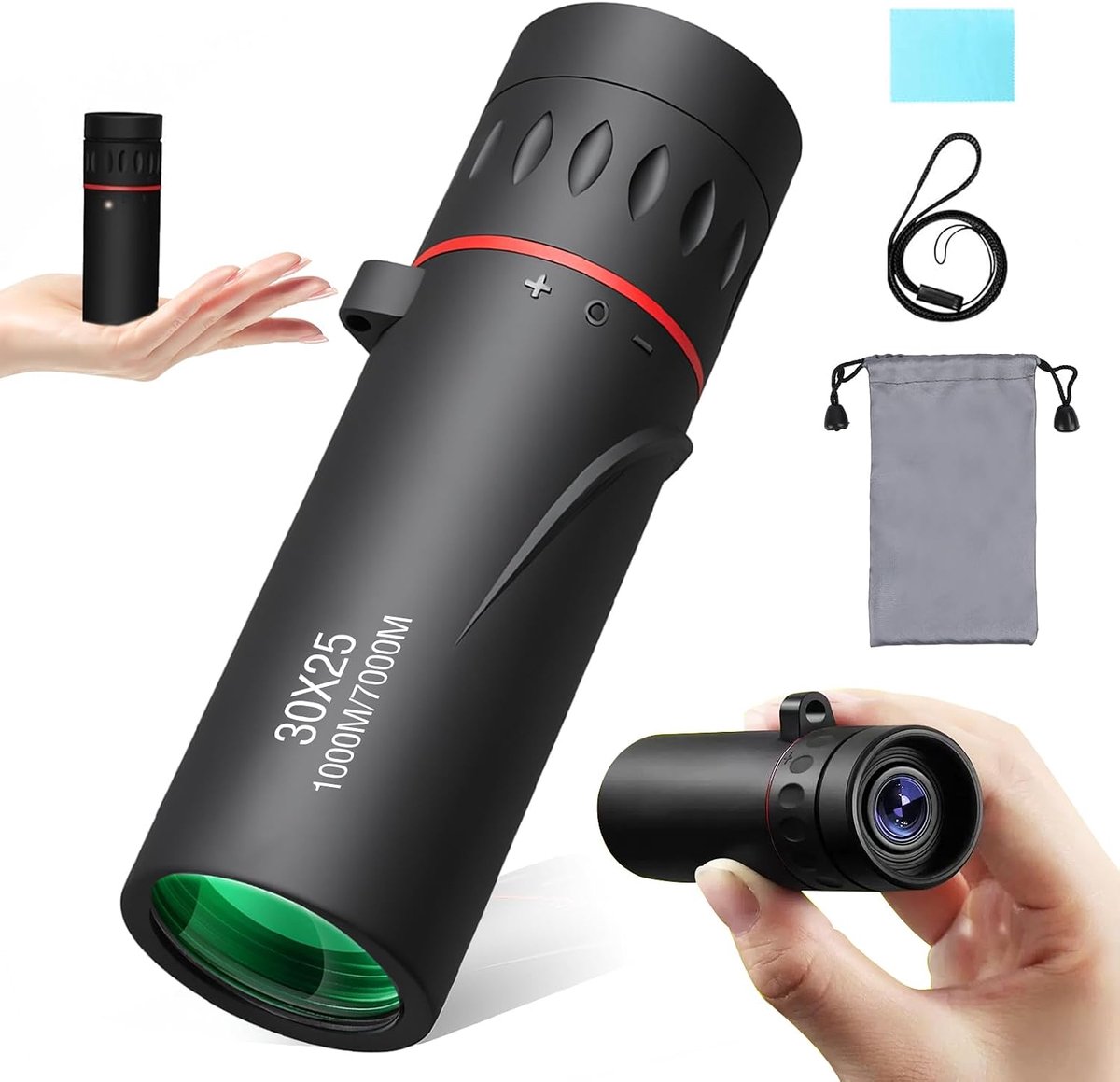 Monoculaire verrekijker 30 x 25 voor volwassenen, draagbaar, waterdicht, telescopisch, zoom, monoculaire, voor volwassenen, voor vogels kijken, reizen, jagen, concert, sporten in de buitenlucht