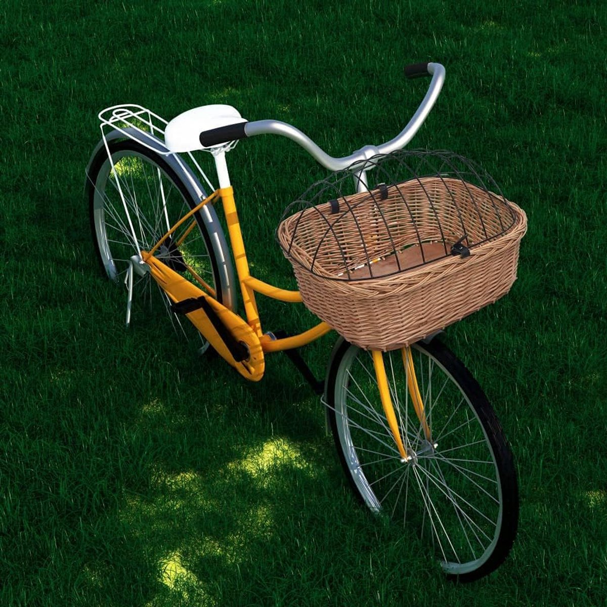 Fietsmand met deksel, 50 x 45 x 35 cm, natuurlijke wilgenmand, rieten mand voor voorzijde, transportmand, rieten fietsmand, stuurmand, hondenmand