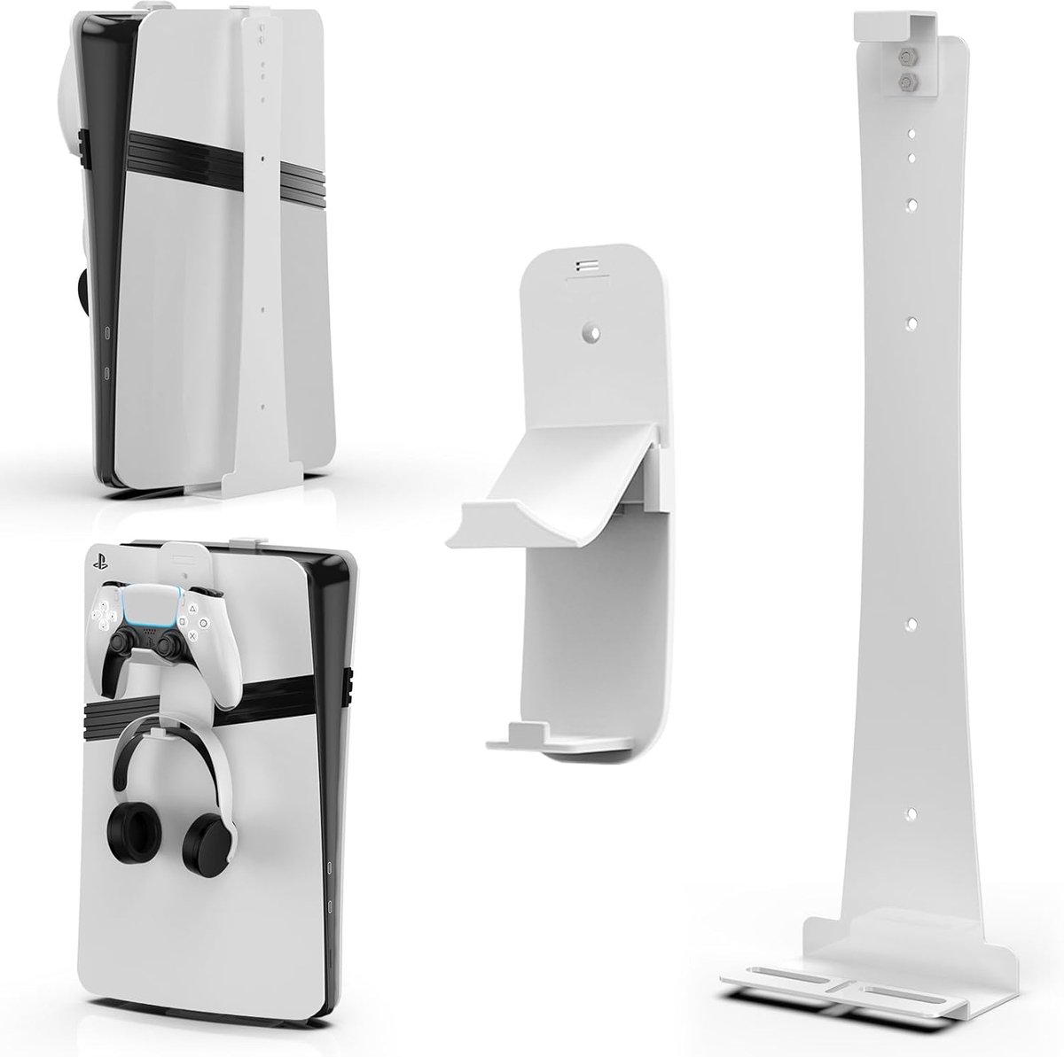 Wandmontage, Muurbeugel voor PS5 Slim en Pro Staal Playstation 5 Wandmontage met Controlehouder & Hoofdtelefoon Hanger Schroeven Spons (wit)