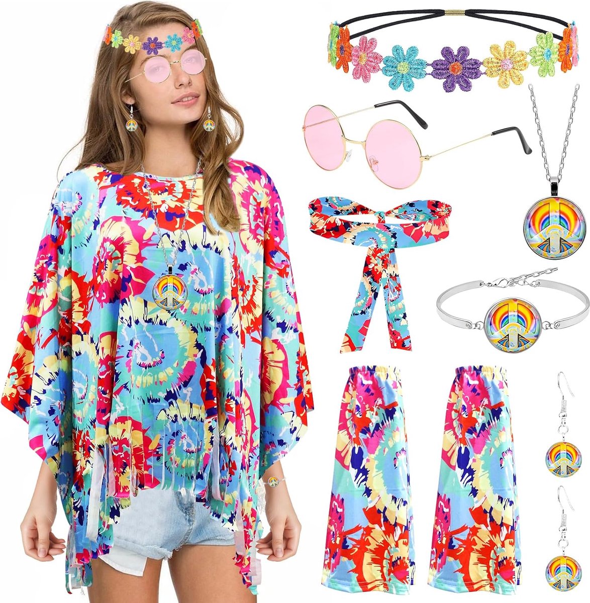 Dames set met cape + hoofdband + beenwarmers + halsketting + oorbellen + armband + bril + haarband voor carnaval Halloween