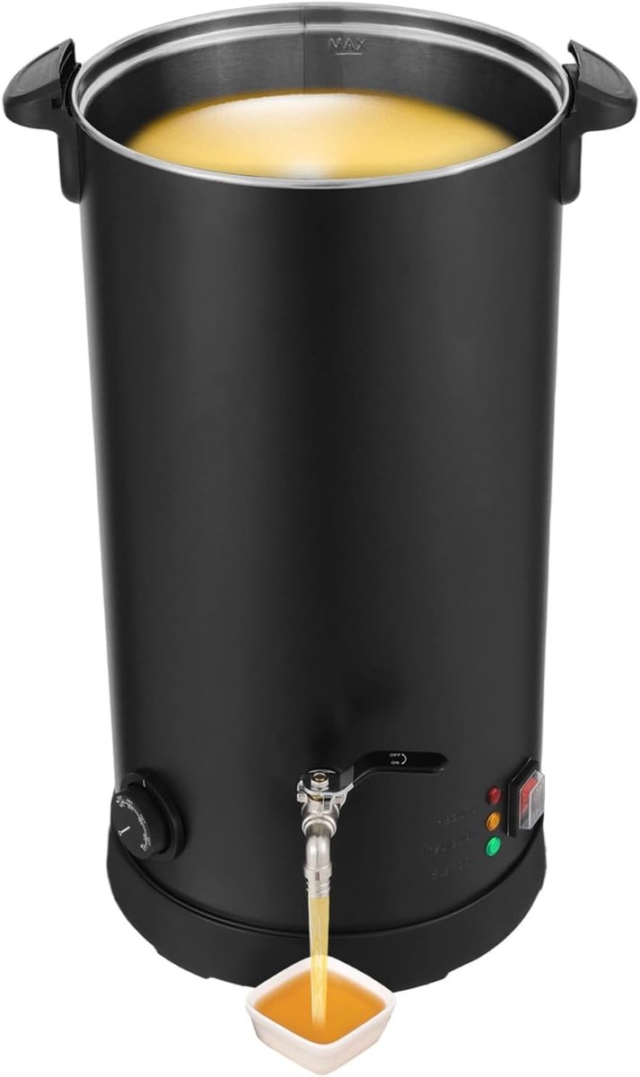 Wassmelter met kraan, 1100 W, roestvrij staal, kaarswas, smeltpot, capaciteit 5 l/10 l/15 l, instelbare temperatuur 0-100 °C, voor het maken van kaarsen, doe-het-zelf wassmelter, zwart, 15