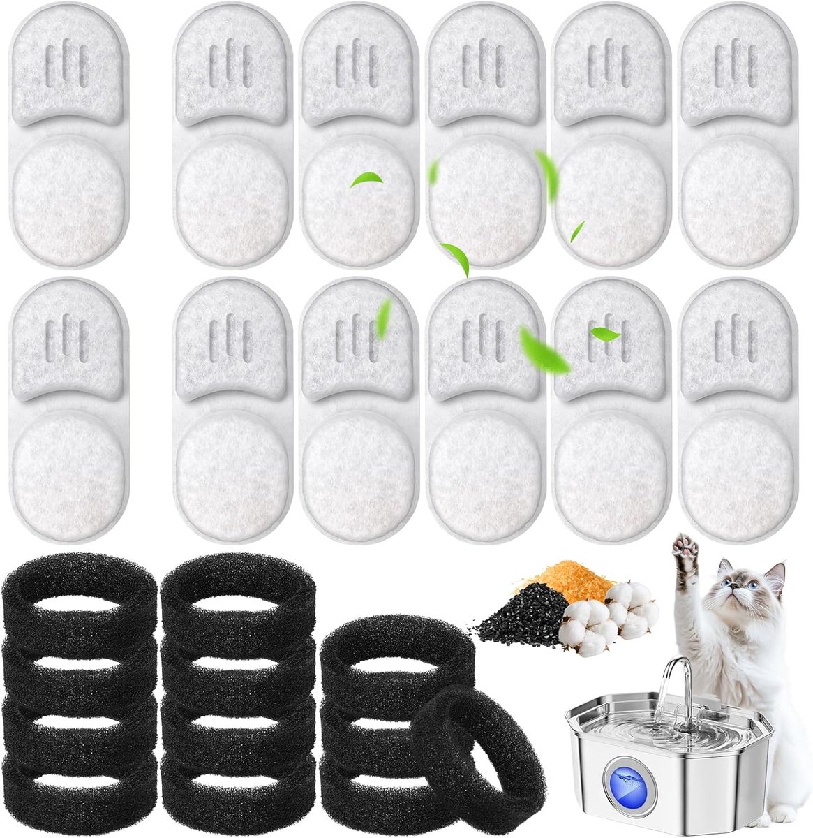 12 filters voor kattenfontein, compatibel met Apuk 3,2 l kattenfontein (APFSS-3201) en 12 waterpompsponzen
