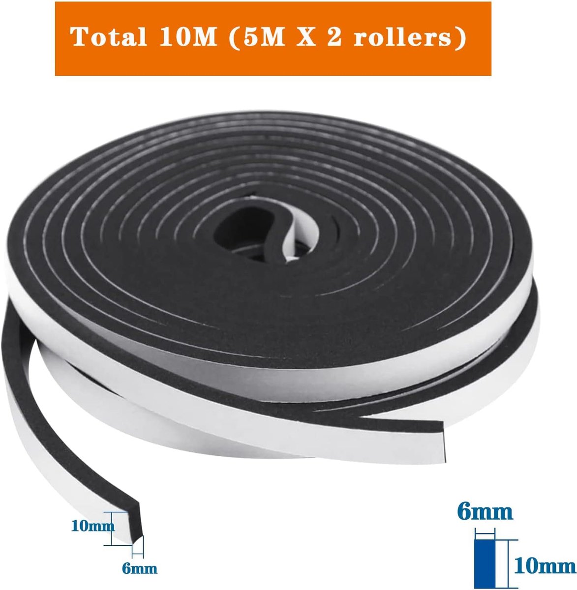 Zelfklevende I-profiel tochtstrip 10mm (b) x 6mm (d)/x10m Zwart2 | tochtstopper voor ramen en deuren, geluiddichte, waterdichte en stofdichte strip tegen koude tocht en botsing
