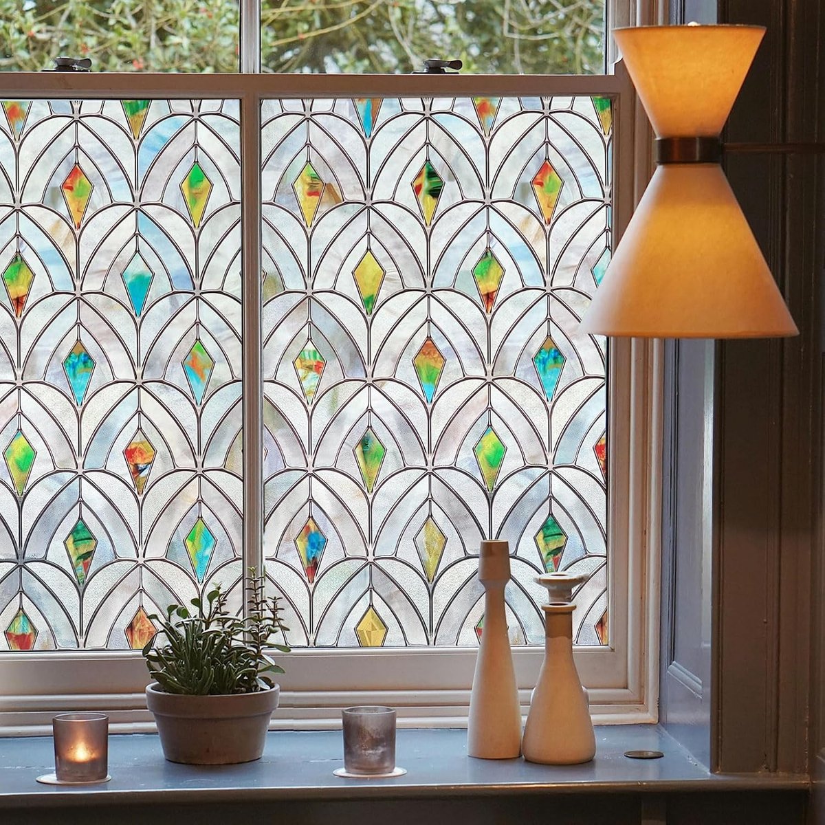 Raamfolie, zelfklevend, 3D-glas-in-loodfolie, raamfolie, privacyfolie, voor badkamer, voordeur, huis, zonwering, hittebescherming, statisch hechtend, blauw, 60 x 180 cm