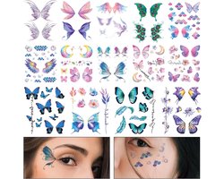 Tijdelijke Tattoos, Waterdicht, Fairy Wings Tijdelijke Tattoo Body Art Nep tatoeages Lichaamskunst voor Vrouwen Meisjes Festival Cosplay Oog Gezicht Make-up
