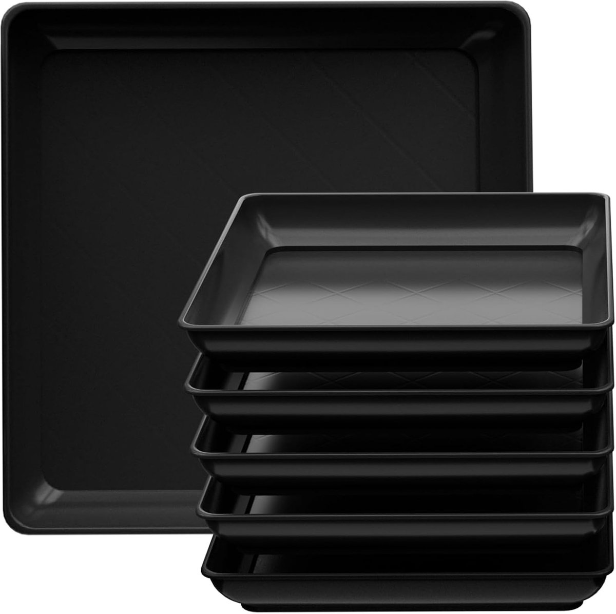 Plantenschotel 20 10 12 14 16 18 Inch 5 Pack, plantenbakken voor bloempotten, plantenwatervanger druppelgerechten, plastic bodem gietplaten binnen en buiten - zwart