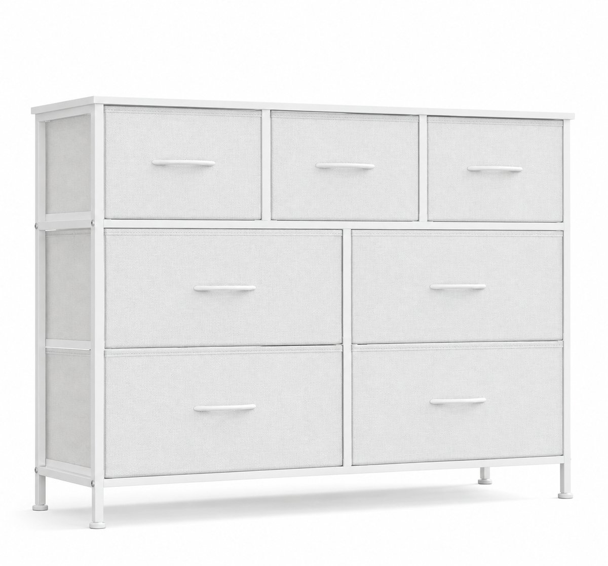 MokoHub Dressoir Kledingkast - 7 Stoffen Lades - Opbergkast - Stalen Frame met MDF - 30x98.8x73.7 cm - Wit